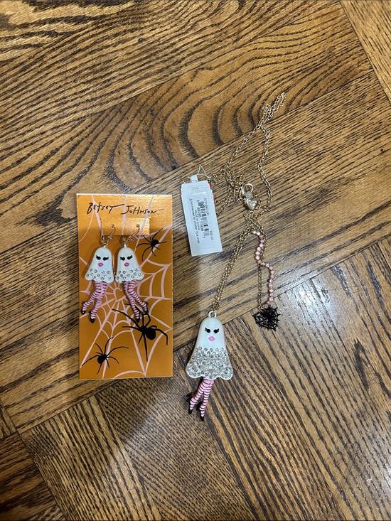 Betsey Johnson Jewelry - Betsey Johnson Lady Ghost Pendant Necklace w/Crystal Accents & Matching Earrings